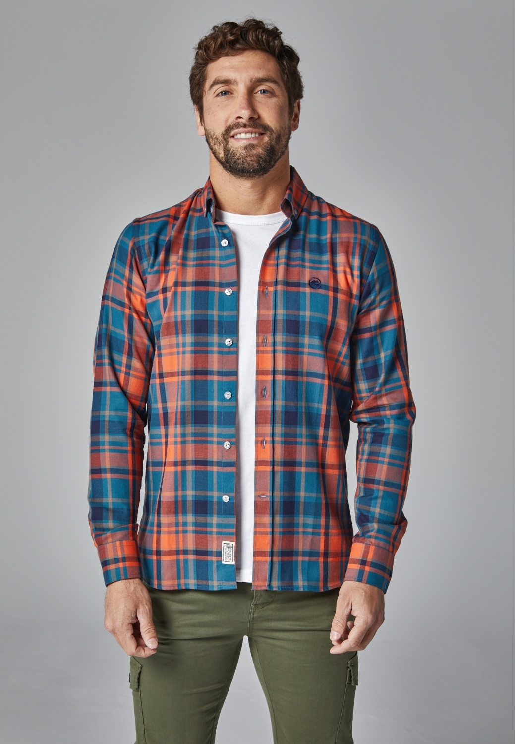PLAID SHIRT IN BLUE AND ORANGE