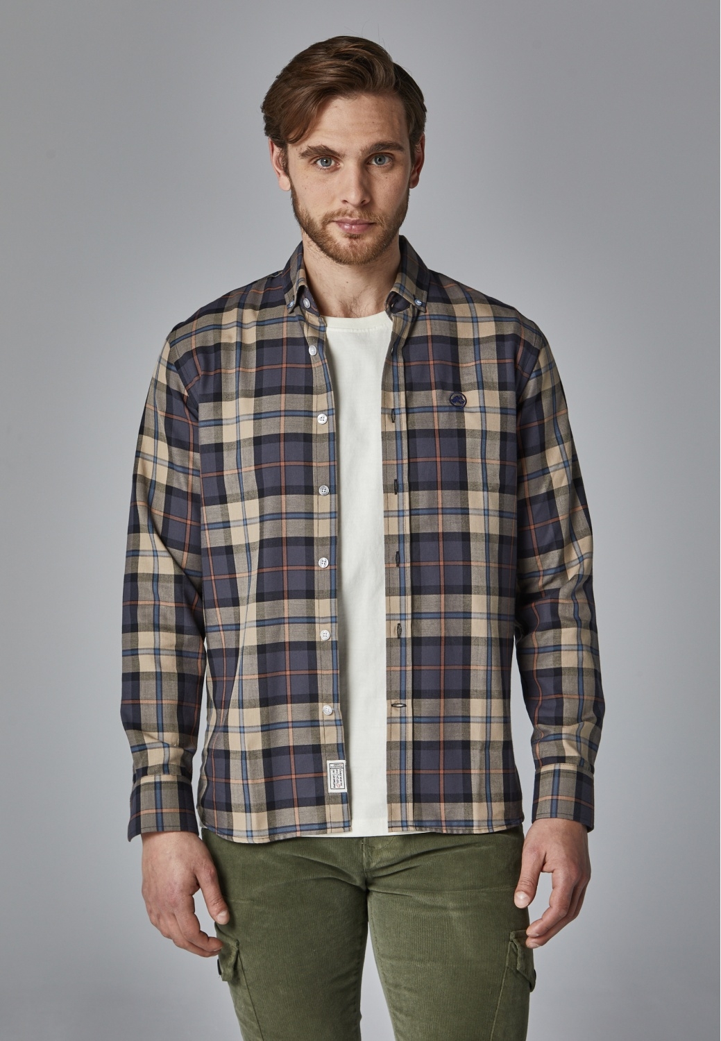 PLAID SHIRT IN BEIGE AND NAVY