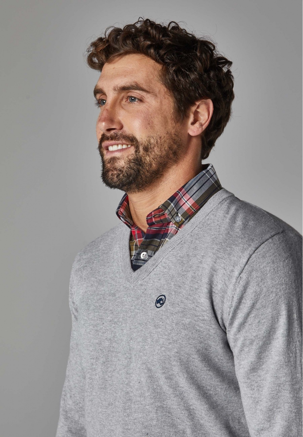 Men's pullover in grey colour with V-neck Altonadock